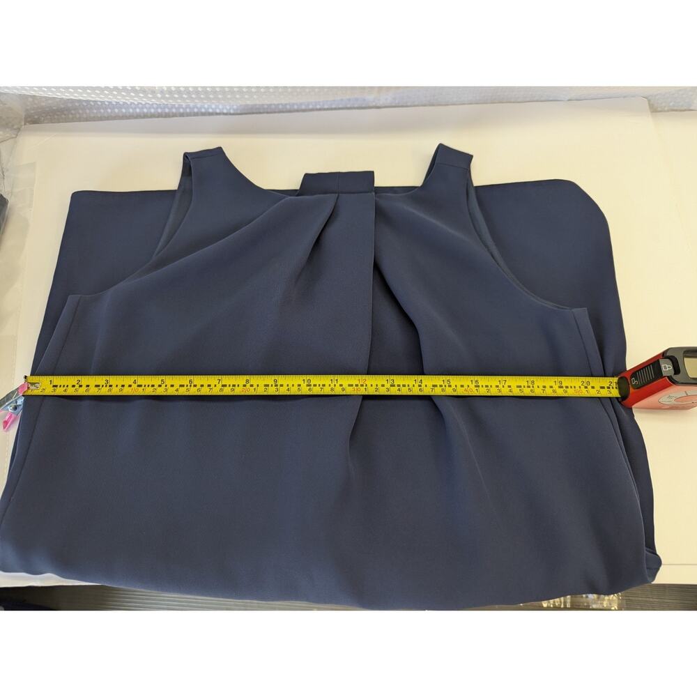 Emporio Armani Navy Blue Sleeveless Shift Dress Pleated Front,Size Cut Off, 12 - Picture 11 of 14